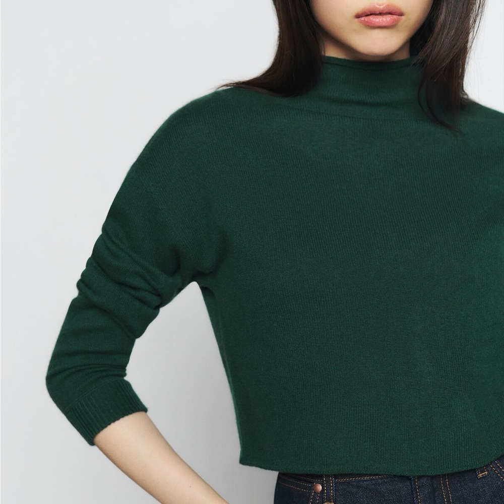 $168 Reformation Cropped Cashmere Turtleneck Sweater XS Sycamore Green NWT
